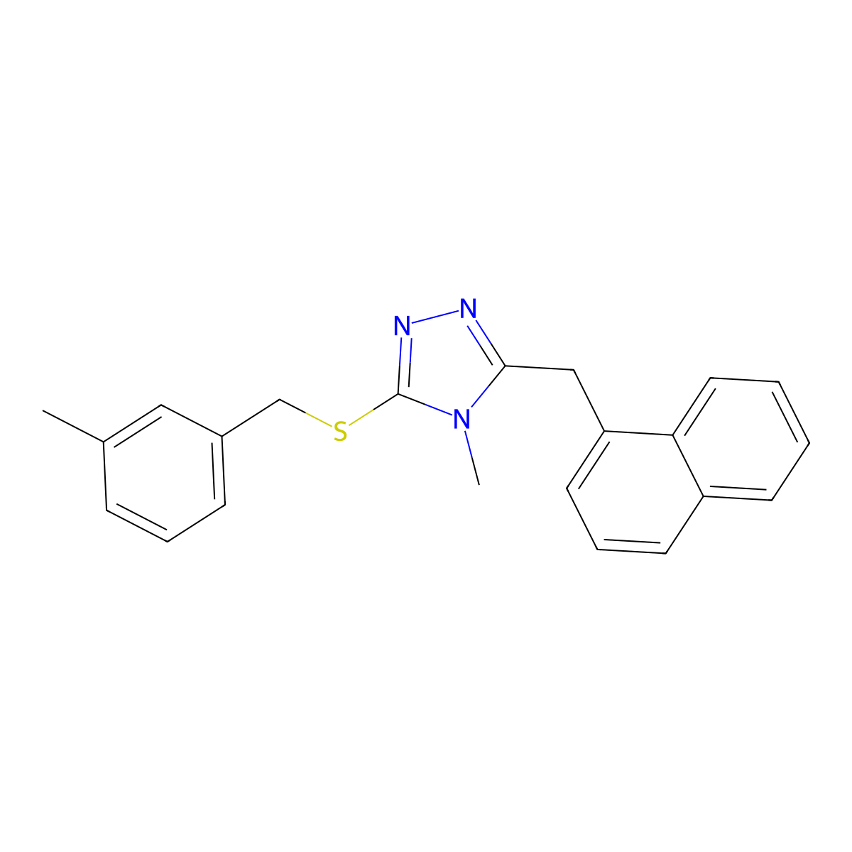4-Methyl-3-[(3-methylphenyl)methylsulfanyl]-5-(naphthalen-1-ylmethyl)-1,2,4-triazole molecular structure, CAS 667908-36-3