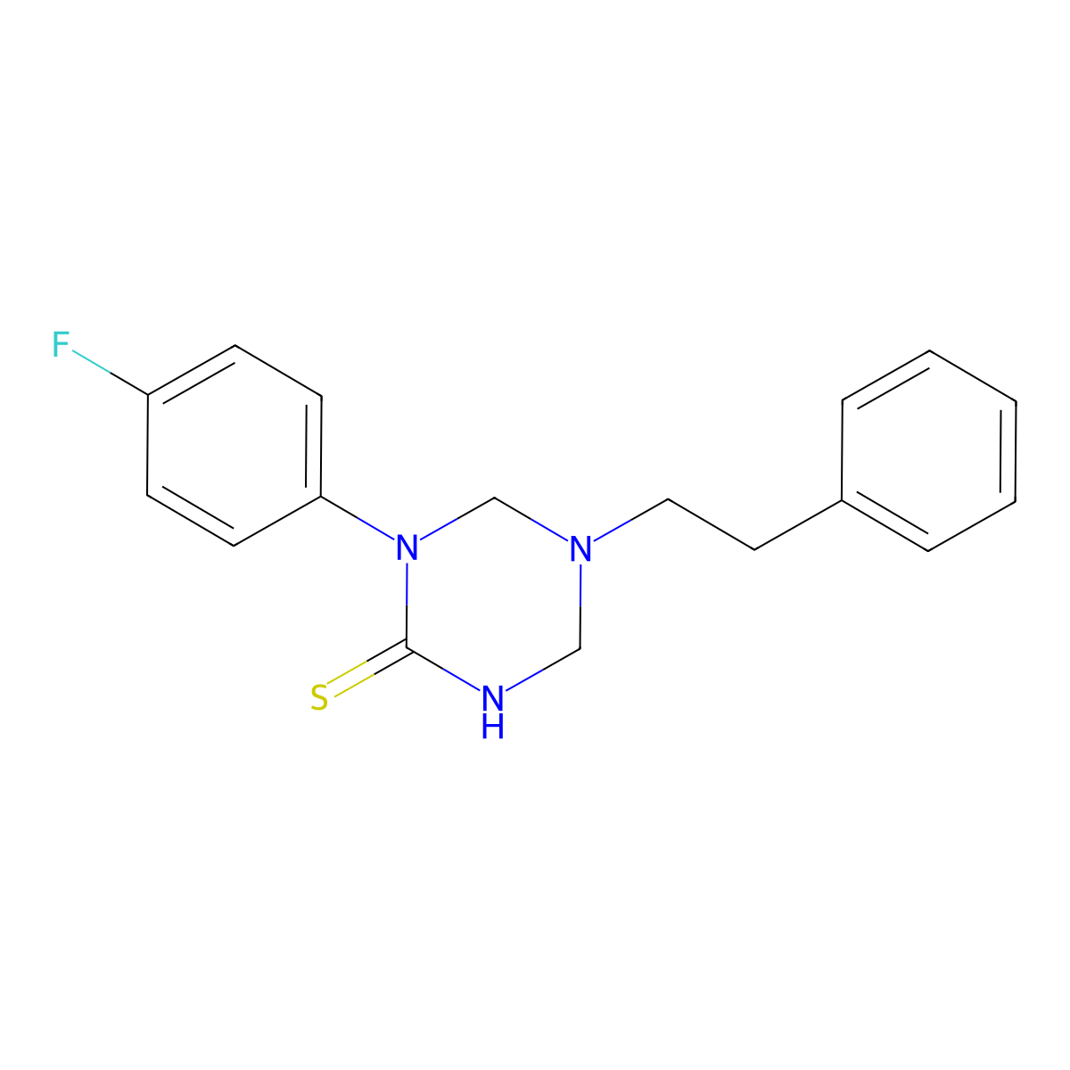 1-(4-Fluorophenyl)-5-(2-phenylethyl)-1,3,5-triazinane-2-thione molecular structure, CAS 667908-54-5