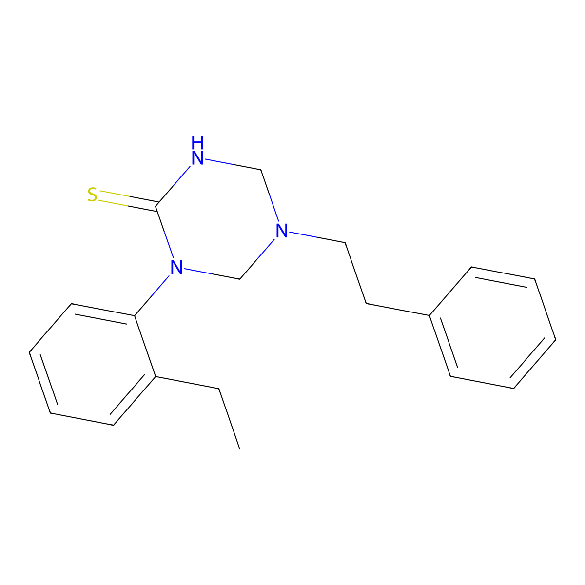 1-(2-Ethylphenyl)-5-(2-phenylethyl)-1,3,5-triazinane-2-thione molecular structure, CAS 667908-55-6