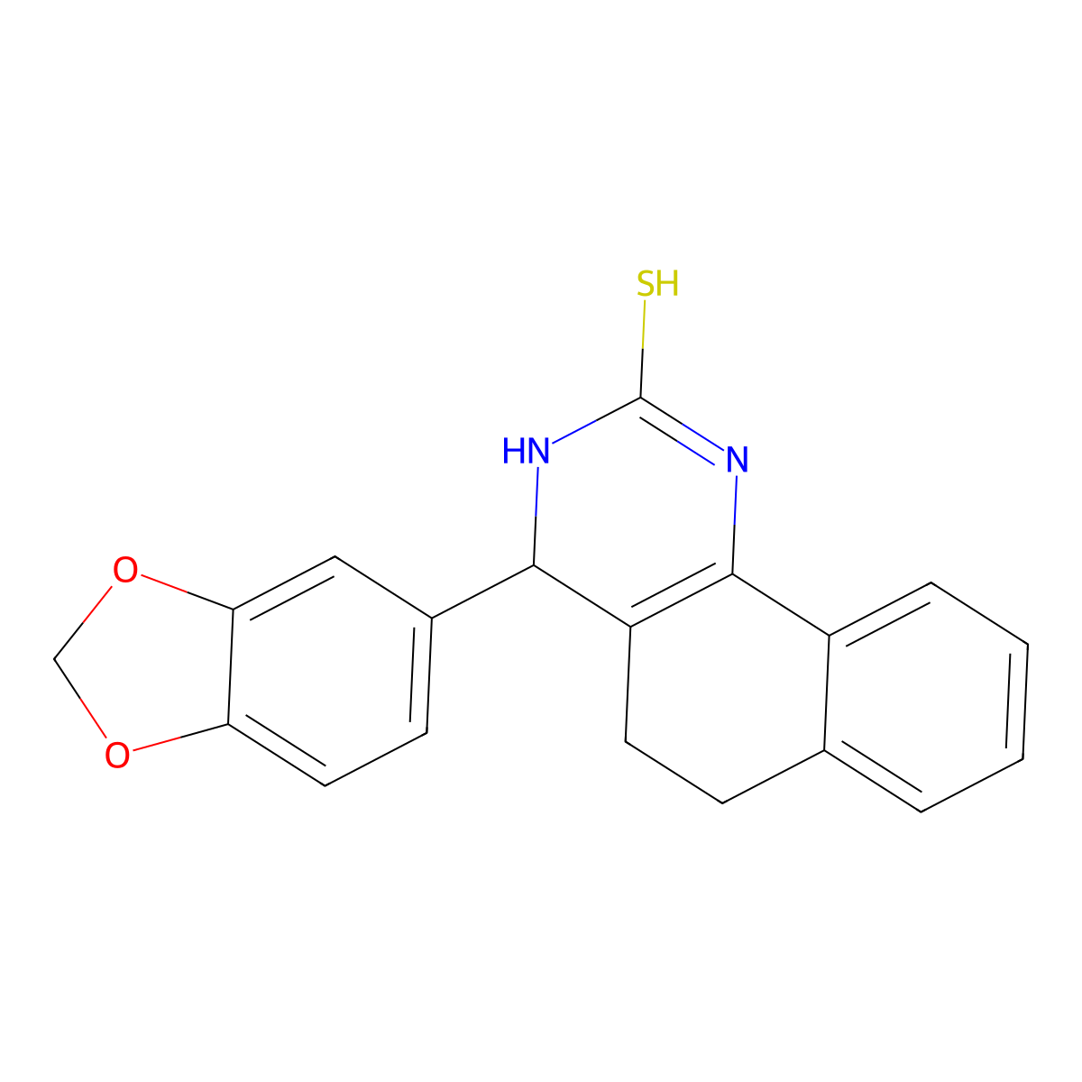 4-(1,3-benzodioxol-5-yl)-3,4,5,6-tetrahydrobenzo[h]quinazoline-2(1H)-thione molecular structure, CAS 667908-56-7