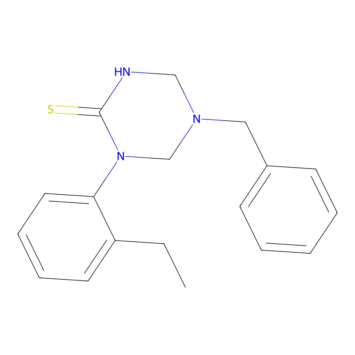 5-Benzyl-1-(2-ethylphenyl)-1,3,5-triazinane-2-thione molecular structure, CAS 667908-58-9
