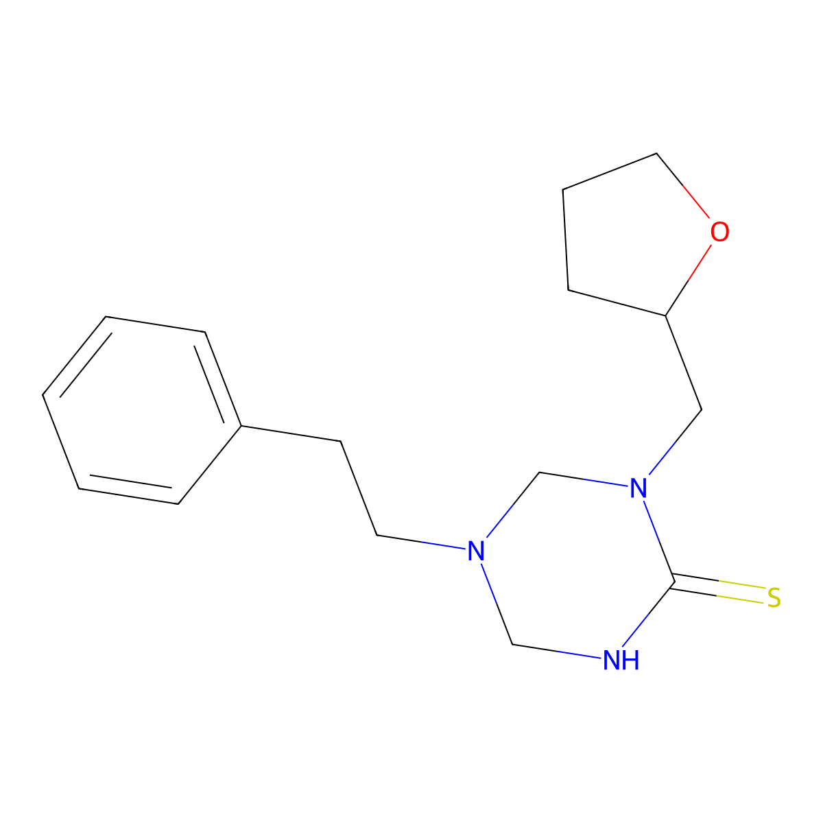 5-(2-Phenylethyl)-1-(tetrahydro-2-furanylmethyl)-1,3,5-triazinane-2-thione molecular structure, CAS 667908-69-2
