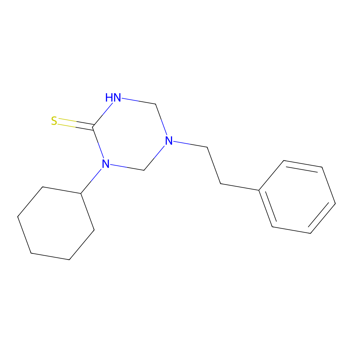 1-Cyclohexyl-5-(2-phenylethyl)-1,3,5-triazinane-2-thione molecular structure, CAS 667908-70-5