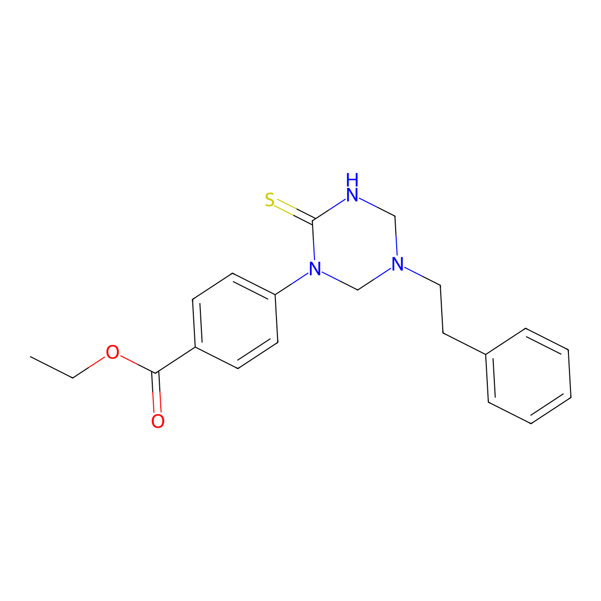 4-[5-(2-Phenylethyl)-2-sulfanylidene-1,3,5-triazinan-1-yl]benzoic acid ethyl ester molecular structure, CAS 667908-71-6