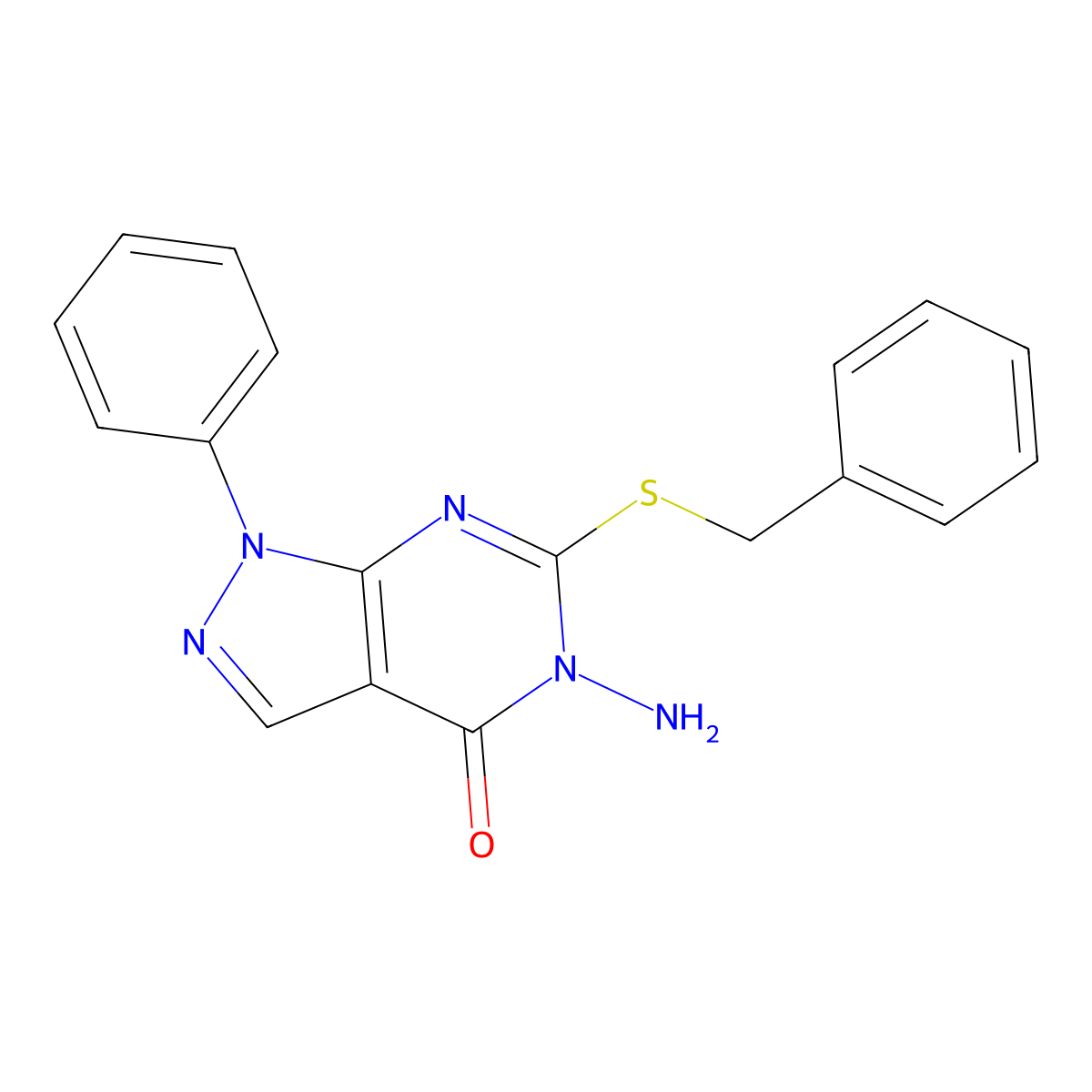 5-Amino-6-benzylsulfanyl-1-phenylpyrazolo[3,4-d]pyrimidin-4-one molecular structure, CAS 667909-56-0