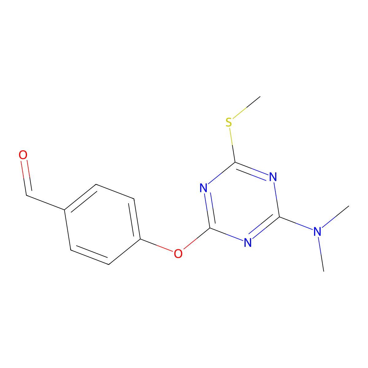 4-{[4-(Dimethylamino)-6-(methylsulfanyl)-1,3,5-triazin-2-yl]oxy}benzaldehyde molecular structure, CAS 667909-66-2