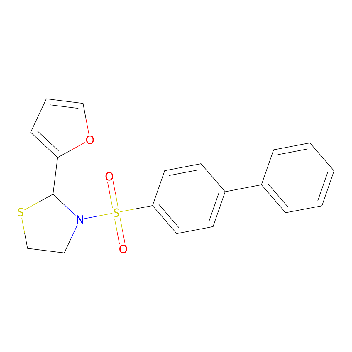 3-([1,1'-Biphenyl]-4-ylsulfonyl)-2-(2-furyl)-1,3-thiazolidine molecular structure, CAS 667910-31-8