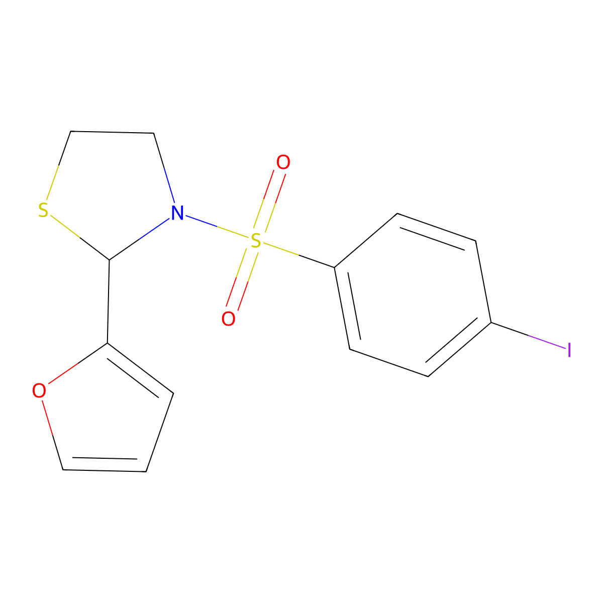 2-(2-Furyl)-3-[(4-iodophenyl)sulfonyl]-1,3-thiazolidine molecular structure, CAS 667910-32-9