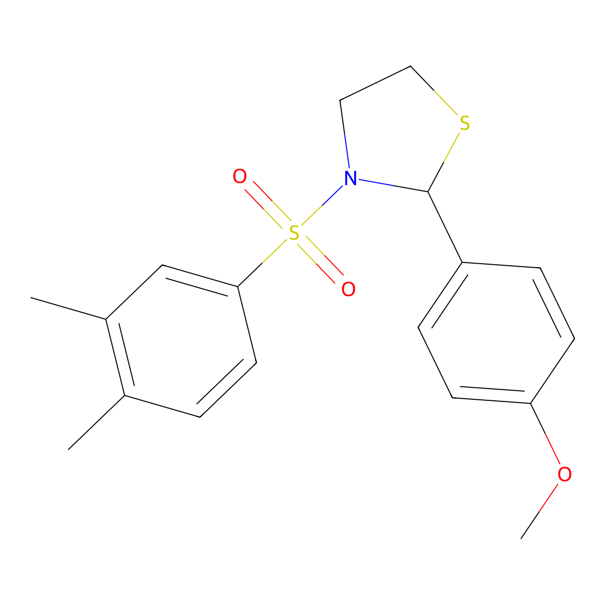 3-((3,4-Dimethylphenyl)sulfonyl)-2-(4-methoxyphenyl)thiazolidine molecular structure, CAS 667910-35-2