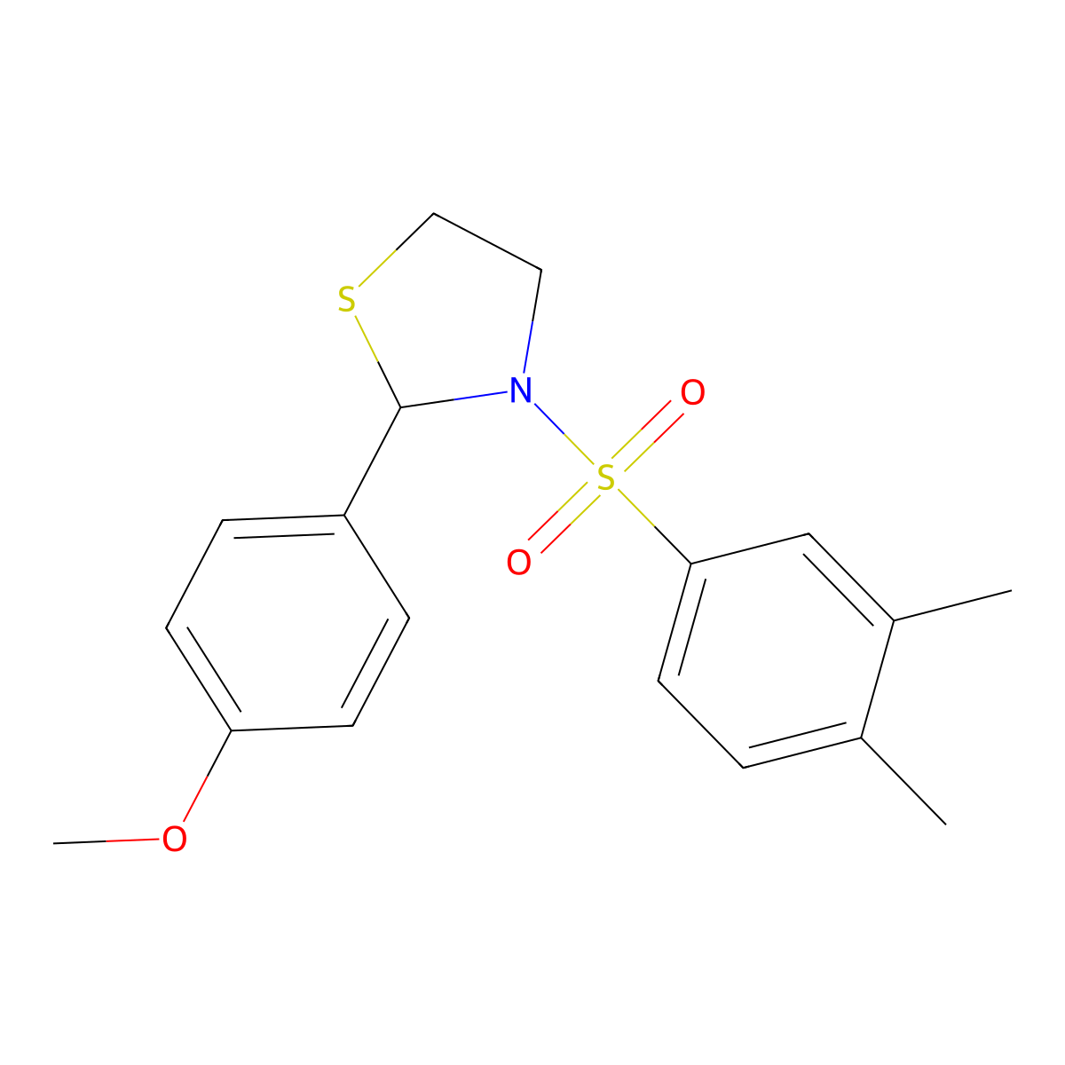 3-((3,4-Dimethylphenyl)sulfonyl)-2-(4-methoxyphenyl)thiazolidine molecular structure, CAS 667910-35-2