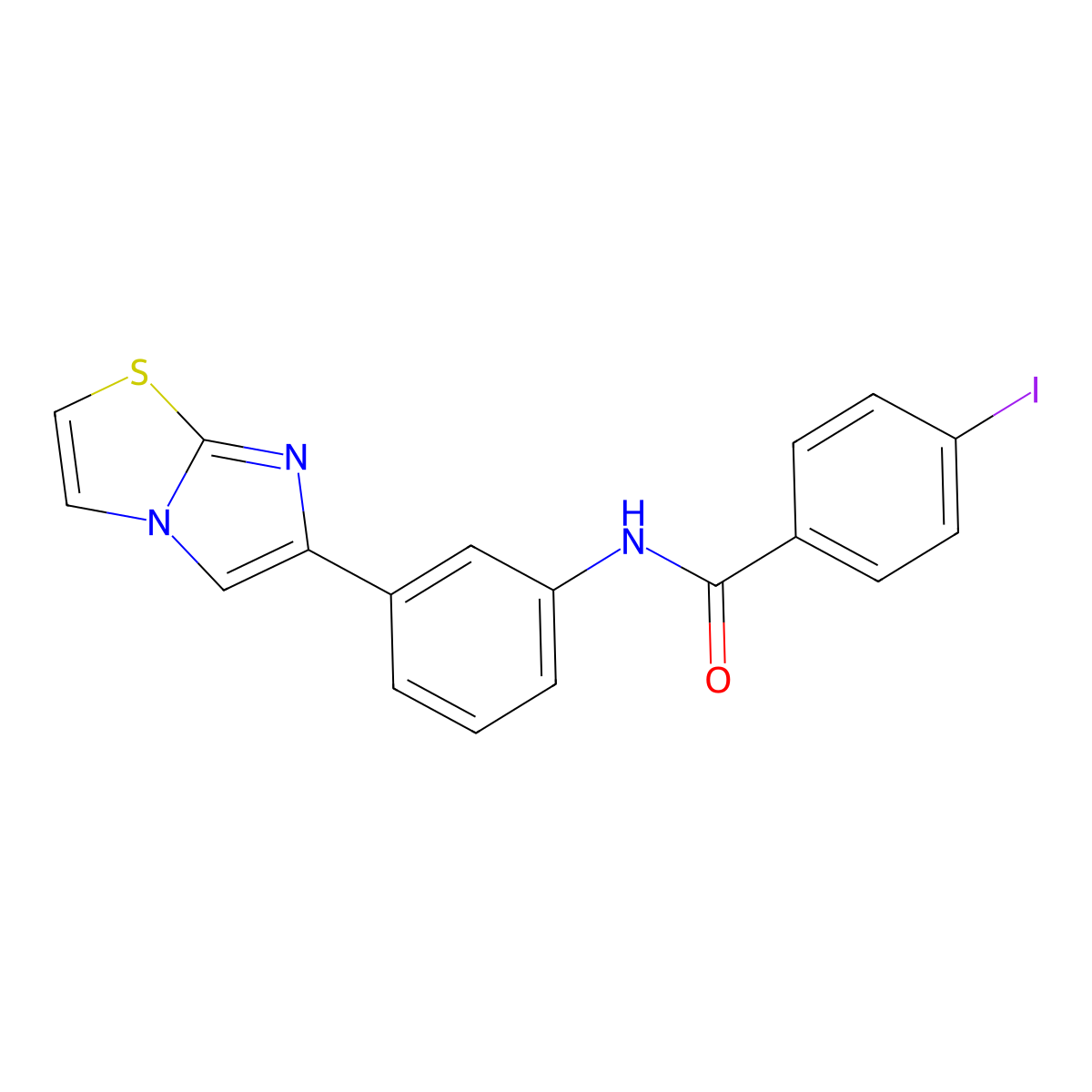 N-(3-imidazo[2,1-b][1,3]thiazol-6-ylphenyl)-4-iodobenzamide molecular structure, CAS 667910-75-0
