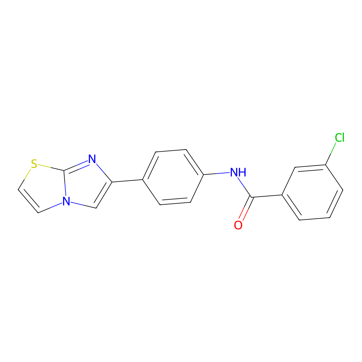 3-chloro-N-(4-imidazo[2,1-b][1,3]thiazol-6-ylphenyl)benzamide molecular structure, CAS 667910-97-6
