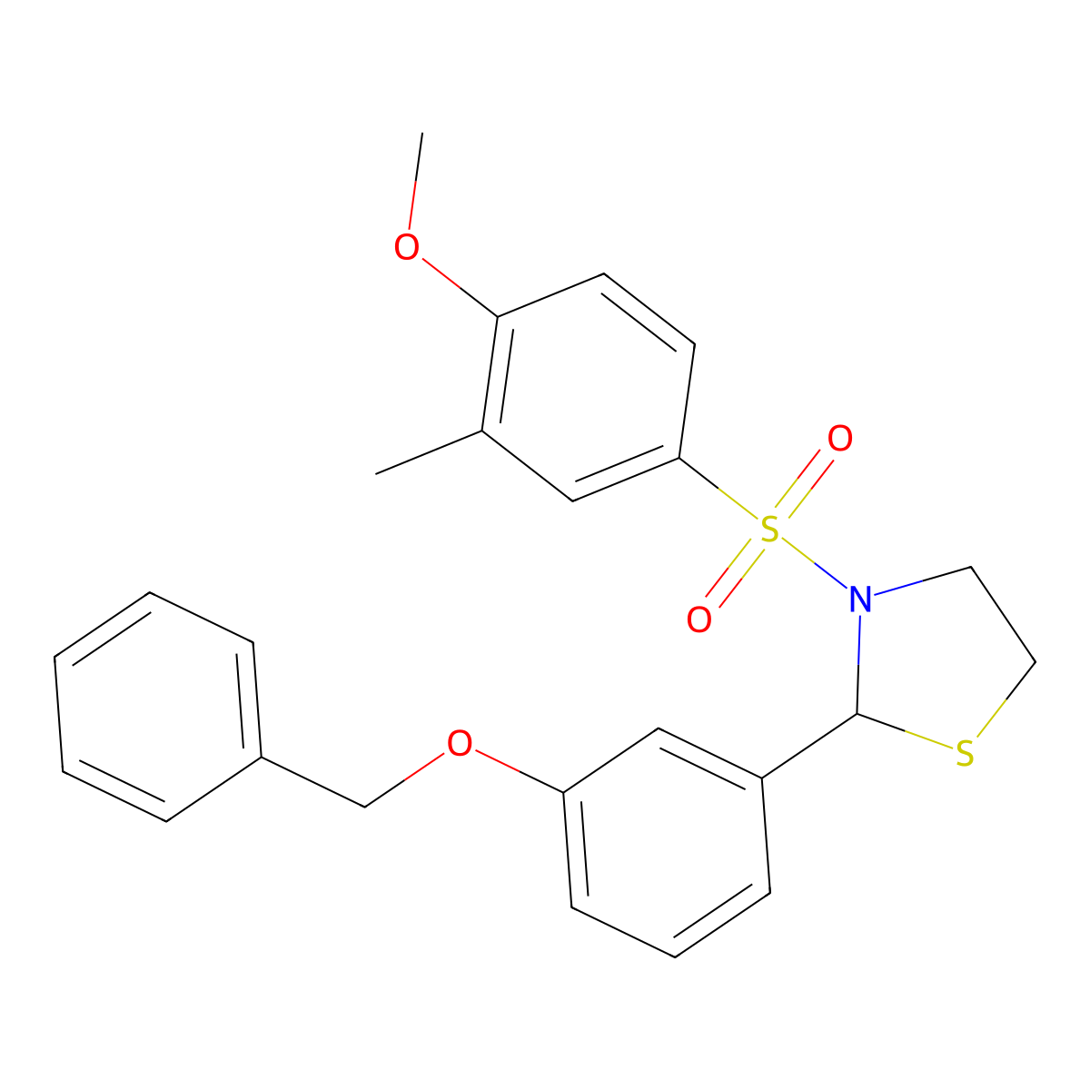 2-(3-(Benzyloxy)phenyl)-3-((4-methoxy-3-methylphenyl)sulfonyl)thiazolidine molecular structure, CAS 667911-15-1