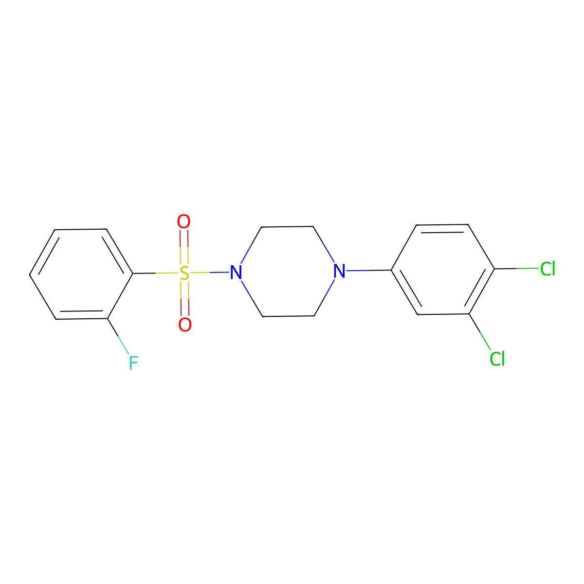 1-(3,4-Dichlorophenyl)-4-((2-fluorophenyl)sulfonyl)piperazine molecular structure, CAS 667911-97-9