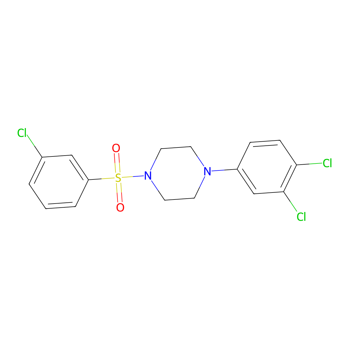 1-((3-Chlorophenyl)sulfonyl)-4-(3,4-dichlorophenyl)piperazine molecular structure, CAS 667912-00-7