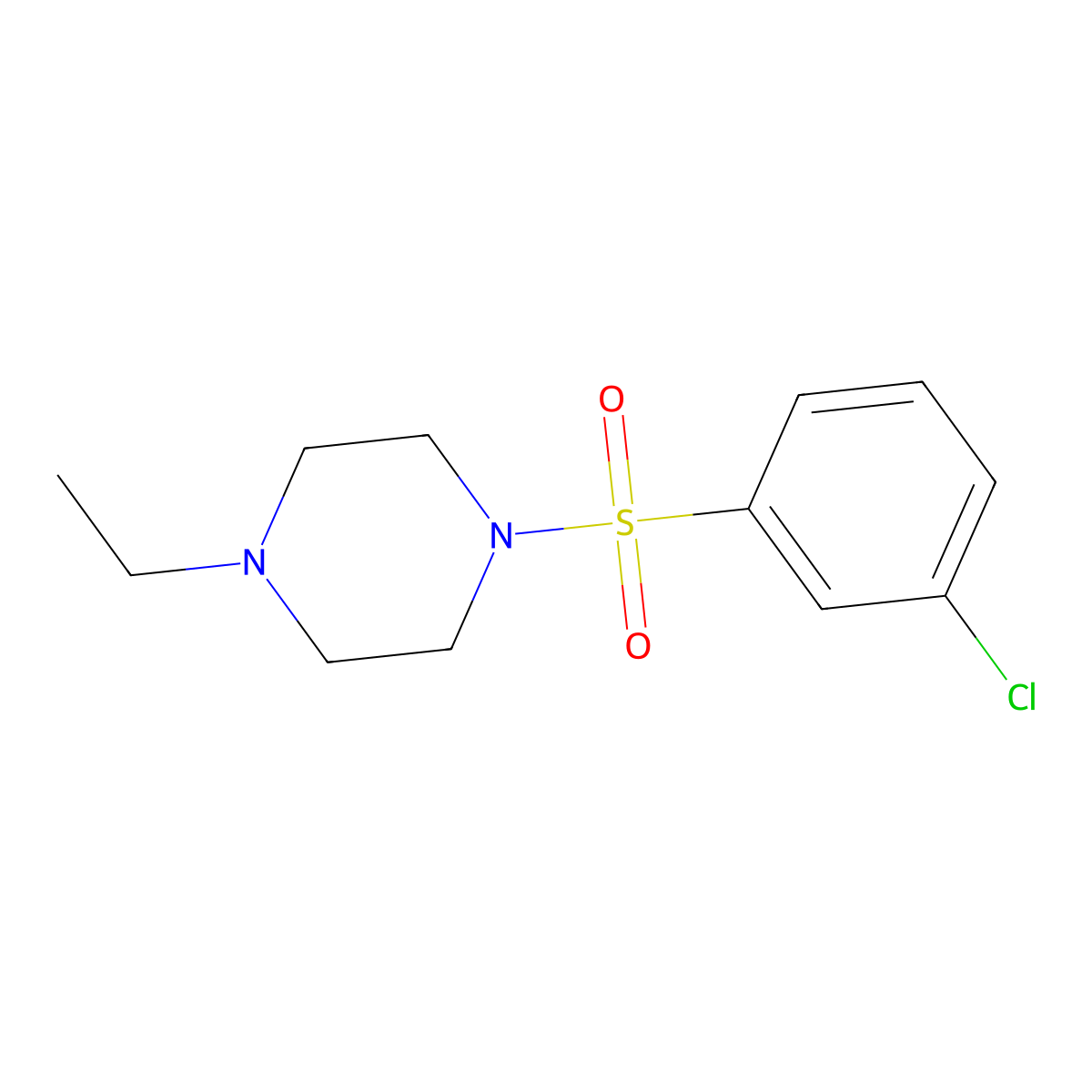 1-((3-Chlorophenyl)sulfonyl)-4-ethylpiperazine molecular structure, CAS 667912-05-2