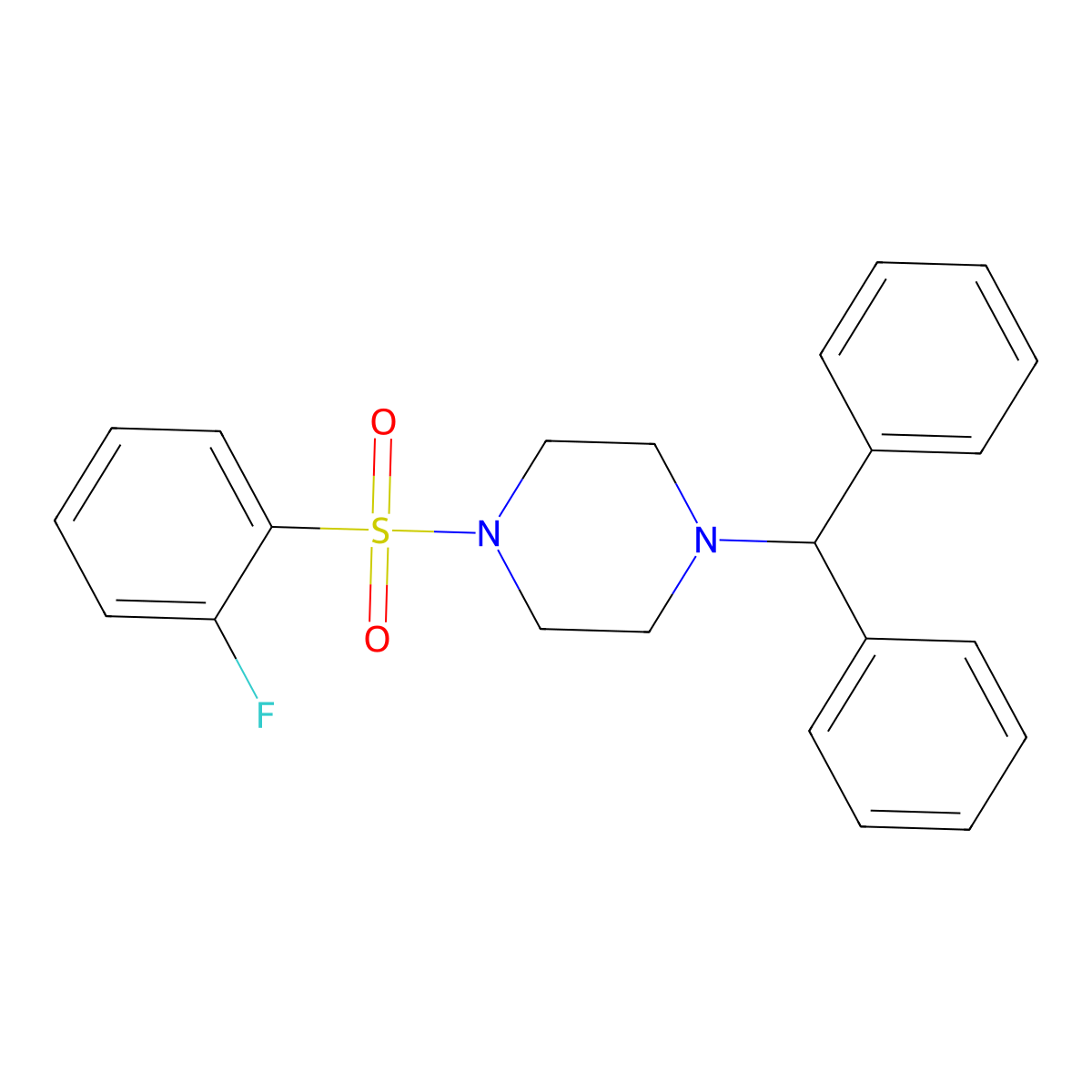 1-Benzhydryl-4-((2-fluorophenyl)sulfonyl)piperazine molecular structure, CAS 667912-10-9