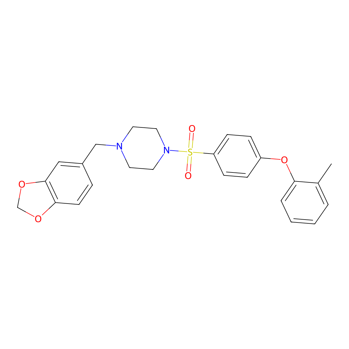 1-(Benzo[d][1,3]dioxol-5-ylmethyl)-4-((4-(o-tolyloxy)phenyl)sulfonyl)piperazine molecular structure, CAS 667912-16-5
