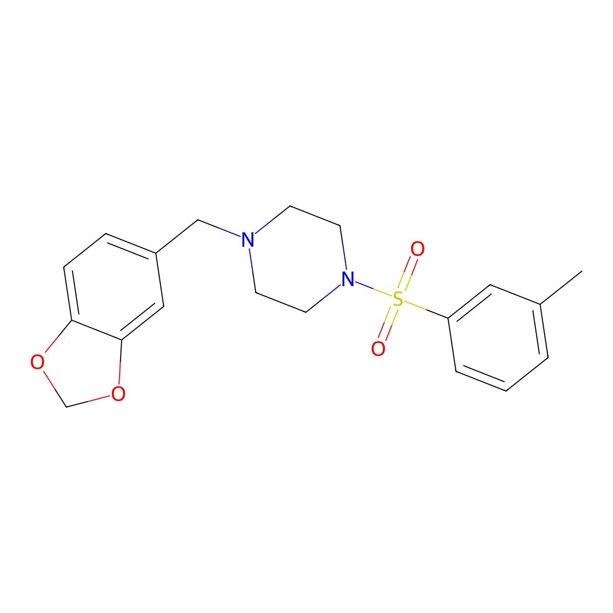 1-(1,3-Benzodioxol-5-ylmethyl)-4-[(3-methylphenyl)sulfonyl]piperazine molecular structure, CAS 667912-18-7
