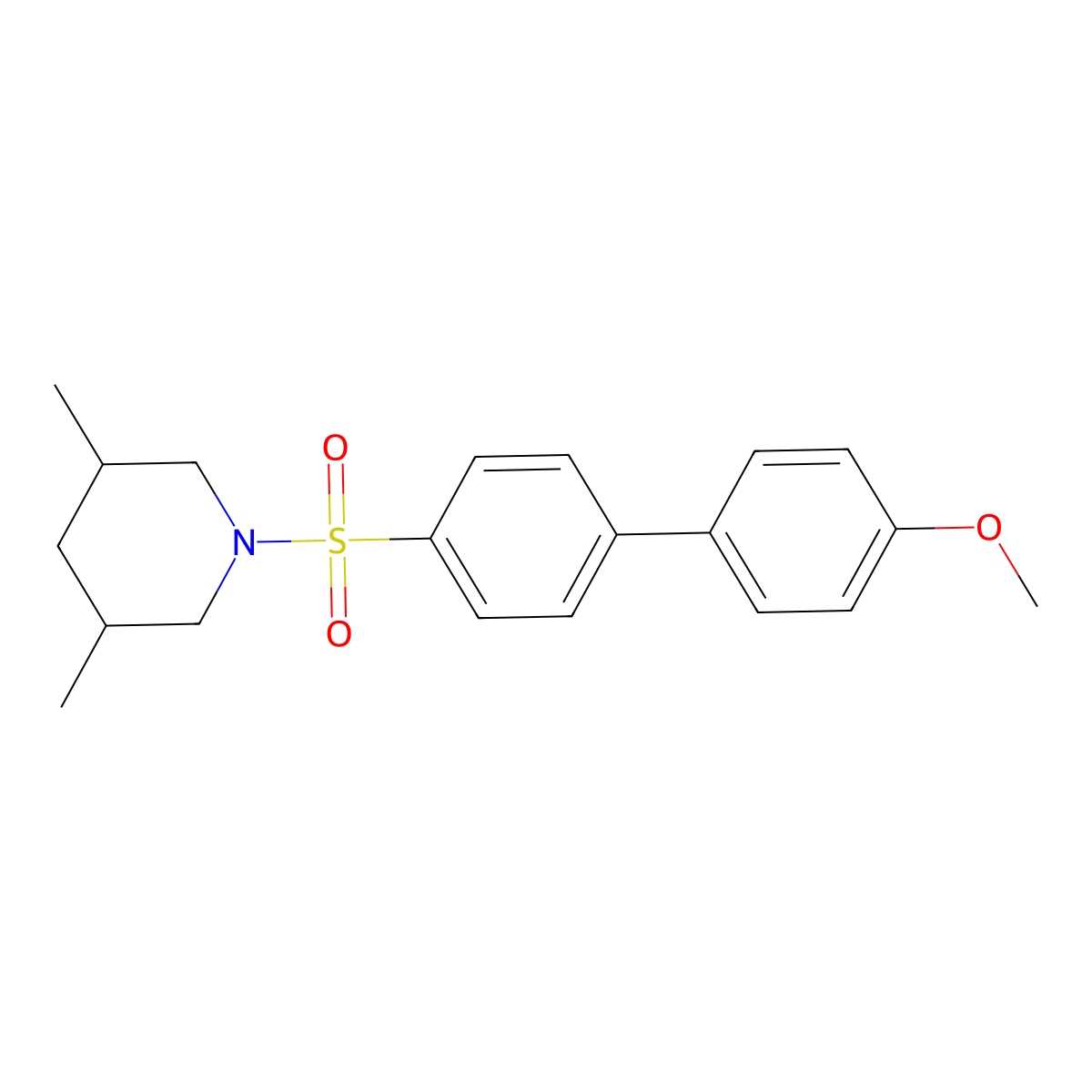 1-[4-(4-Methoxyphenyl)phenyl]sulfonyl-3,5-dimethylpiperidine molecular structure, CAS 667912-38-1