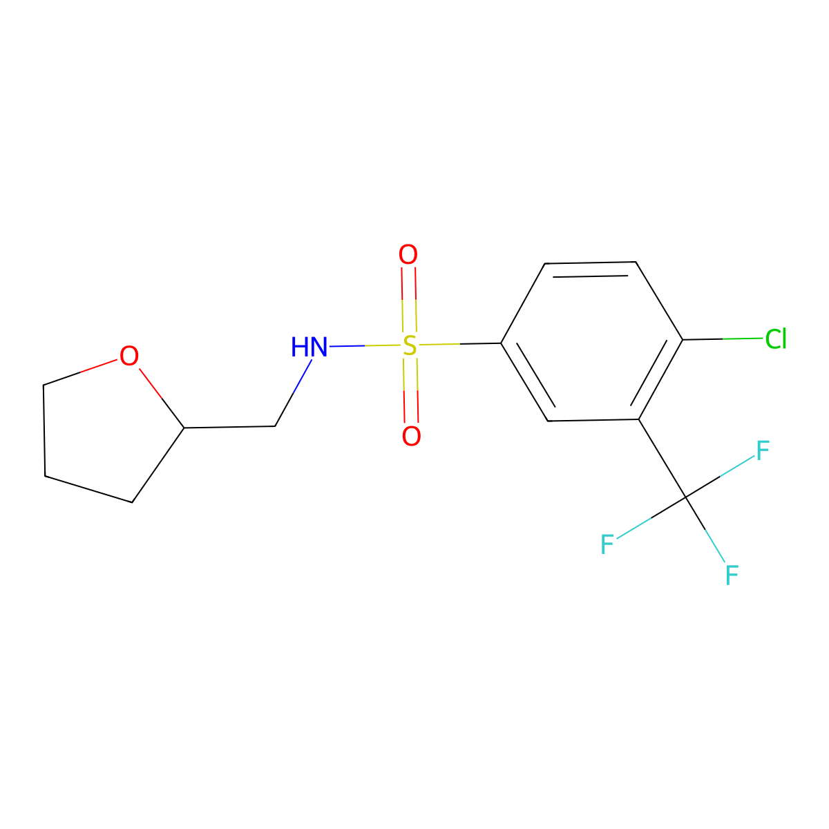 4-chloro-N-(tetrahydro-2-furanylmethyl)-3-(trifluoromethyl)benzenesulfonamide molecular structure, CAS 667912-44-9
