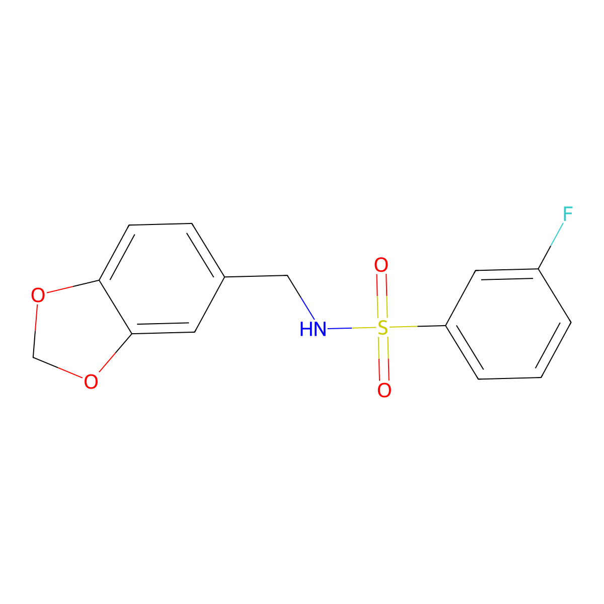 N-(1,3-benzodioxol-5-ylmethyl)-3-fluorobenzenesulfonamide molecular structure, CAS 667912-55-2