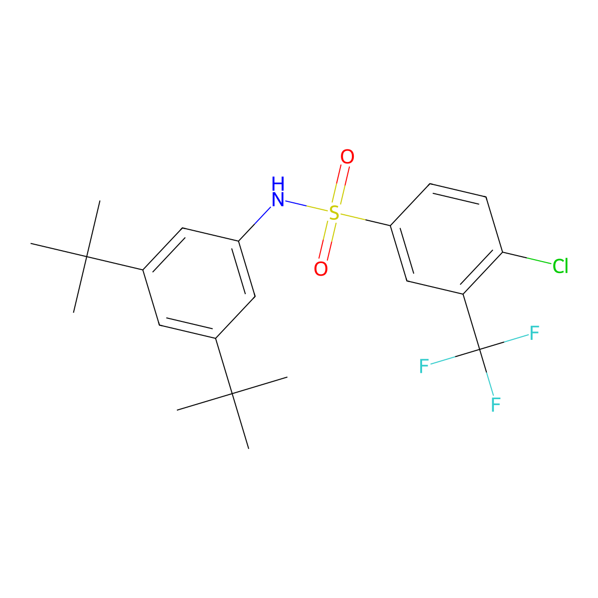 4-chloro-N-(3,5-ditert-butylphenyl)-3-(trifluoromethyl)benzenesulfonamide molecular structure, CAS 667912-61-0