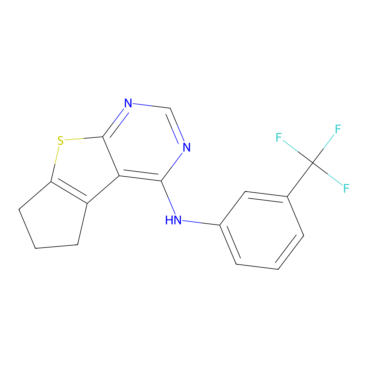 N-(3-(trifluoromethyl)phenyl)-6,7-dihydro-5H-cyclopenta[4,5]thieno[2,3-d]pyrimidin-4-amine molecular structure, CAS 667912-65-4