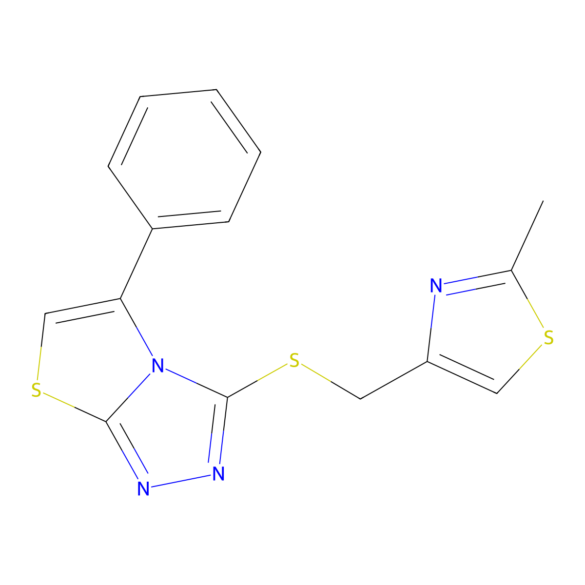 3-(((2-Methylthiazol-4-yl)methyl)thio)-5-phenylthiazolo[2,3-c][1,2,4]triazole molecular structure, CAS 667912-70-1