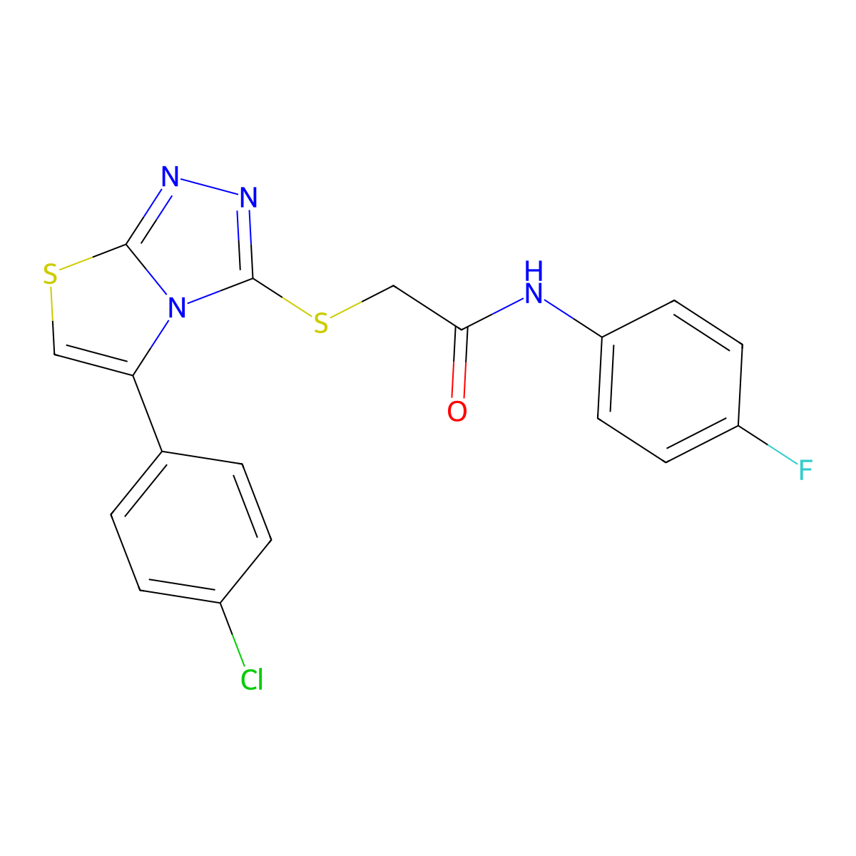 2-((5-(4-chlorophenyl)thiazolo[2,3-c][1,2,4]triazol-3-yl)thio)-N-(4-fluorophenyl)acetamide molecular structure, CAS 667912-72-3