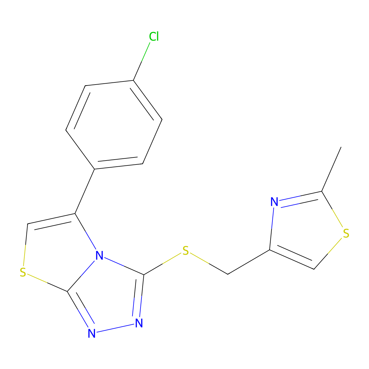 5-(4-Chlorophenyl)-3-{[(2-methyl-1,3-thiazol-4-yl)methyl]thio}[1,3]thiazolo[2,3-c][1,2,4]triazole molecular structure, CAS 667912-75-6