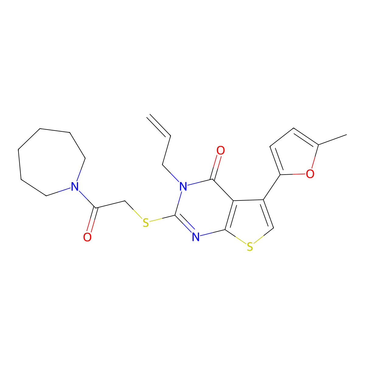 2-[2-(Azepan-1-yl)-2-oxoethyl]sulfanyl-5-(5-methylfuran-2-yl)-3-prop-2-enylthieno[2,3-d]pyrimidin-4-one molecular structure, CAS 667912-90-5