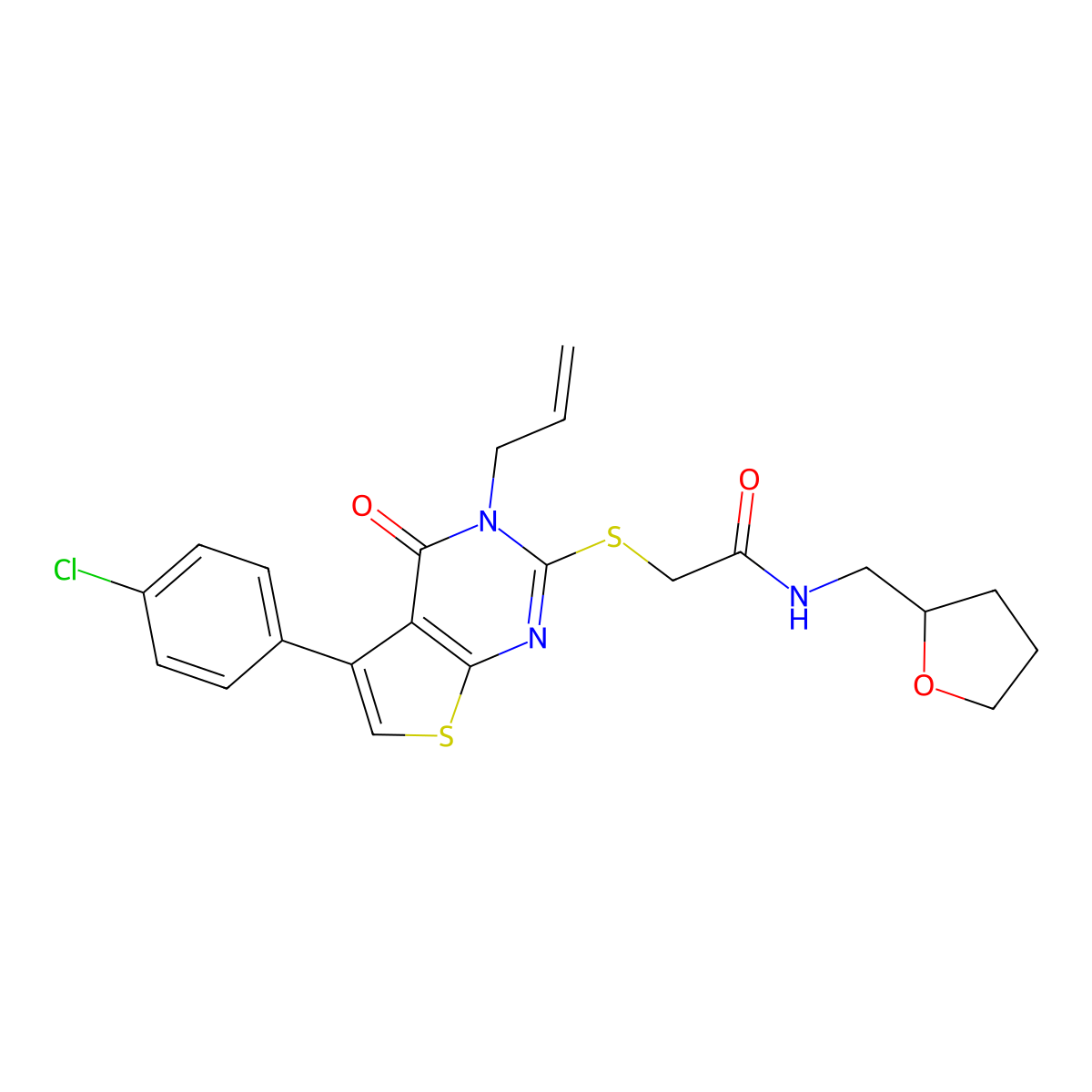 2-[5-(4-chlorophenyl)-4-oxo-3-prop-2-enylthieno[2,3-d]pyrimidin-2-yl]sulfanyl-N-(oxolan-2-ylmethyl)acetamide molecular structure, CAS 667912-94-9