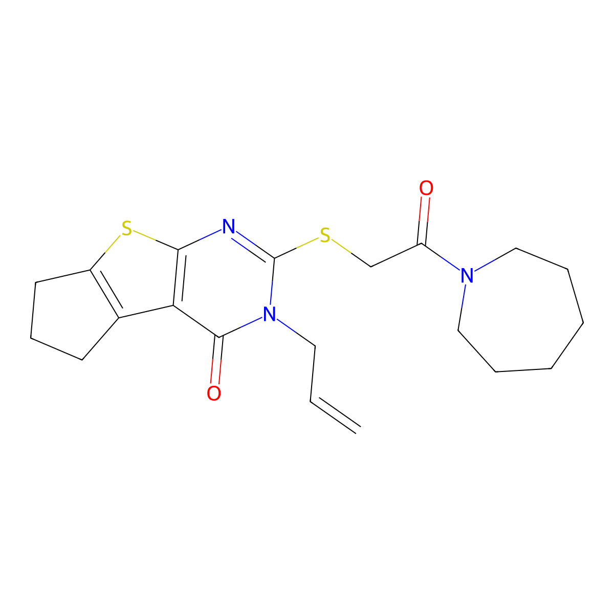 3-allyl-2-((2-(azepan-1-yl)-2-oxoethyl)thio)-6,7-dihydro-3H-cyclopenta[4,5]thieno[2,3-d]pyrimidin-4(5H)-one molecular structure, CAS 667913-00-0