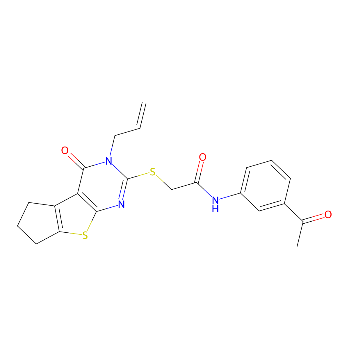 N-(3-acetylphenyl)-2-[(3-allyl-4-oxo-3,5,6,7-tetrahydro-4H-cyclopenta[4,5]thieno[2,3-d]pyrimidin-2-yl)sulfanyl]acetamide molecular structure, CAS 667913-01-1