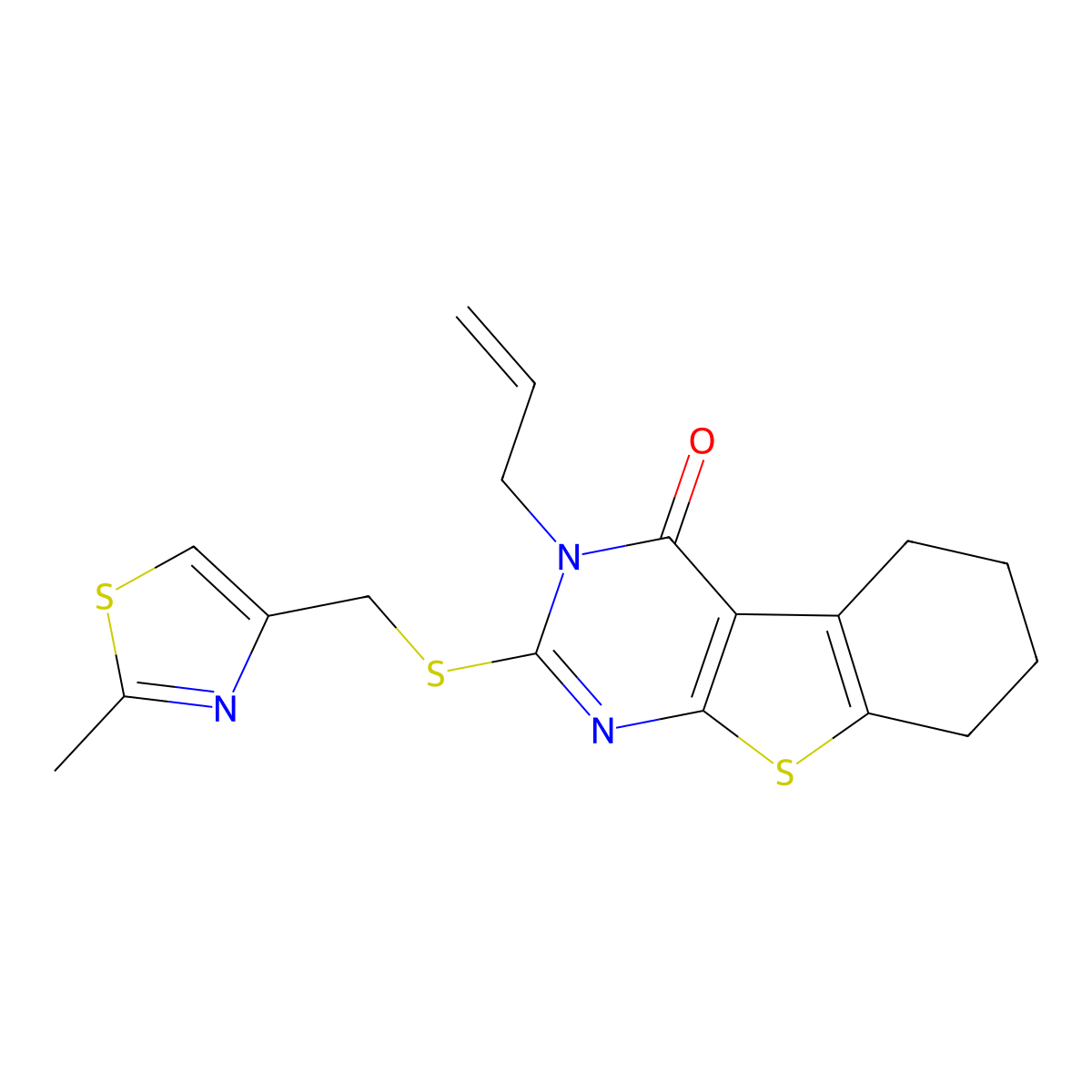 2-[(2-Methyl-1,3-thiazol-4-yl)methylsulfanyl]-3-prop-2-enyl-5,6,7,8-tetrahydro-[1]benzothiolo[2,3-d]pyrimidin-4-one molecular structure, CAS 667913-04-4