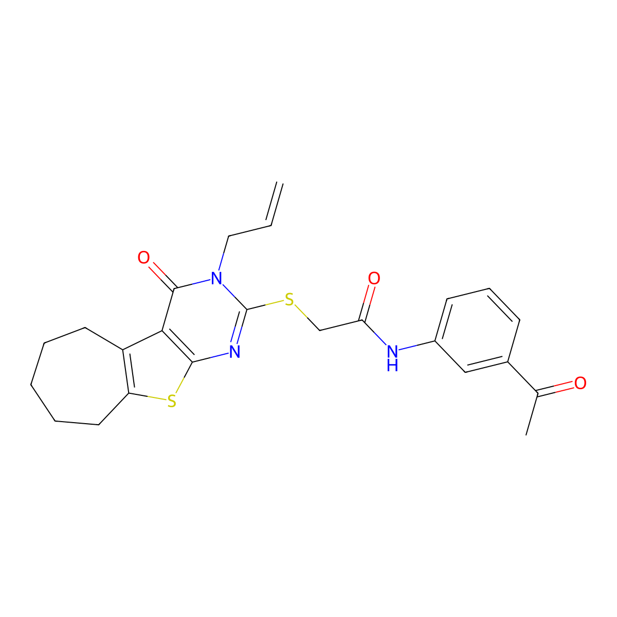 N-(3-acetylphenyl)-2-((3-allyl-4-oxo-4,5,6,7,8,9-hexahydro-3H-cyclohepta[4,5]thieno[2,3-d]pyrimidin-2-yl)thio)acetamide molecular structure, CAS 667913-07-7