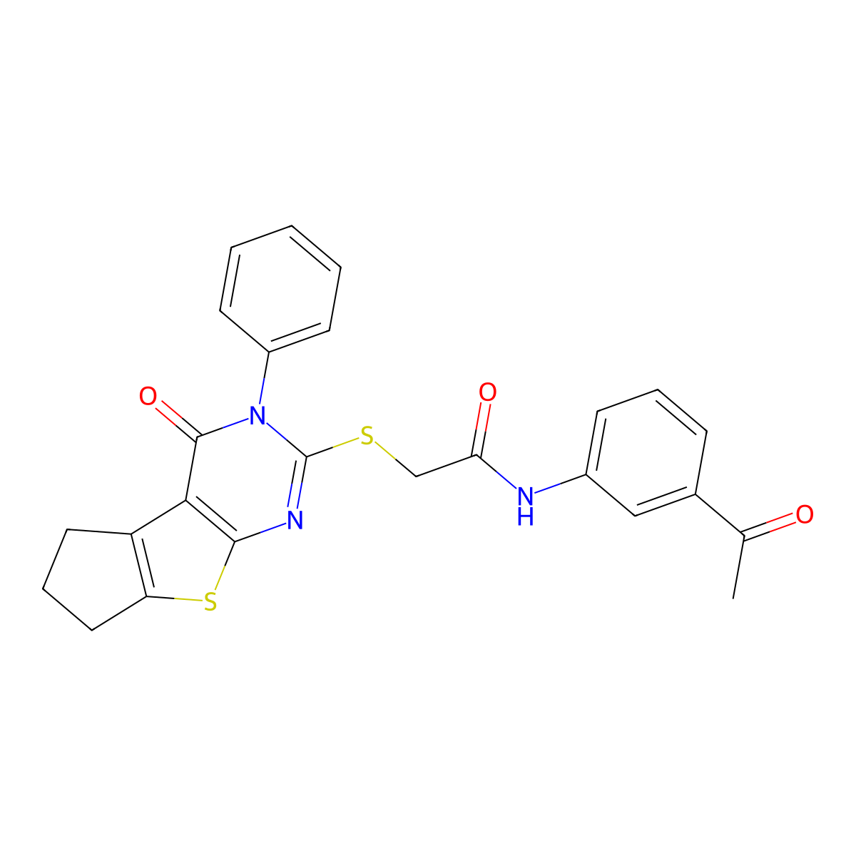 N-(3-acetylphenyl)-2-((4-oxo-3-phenyl-4,5,6,7-tetrahydro-3H-cyclopenta[4,5]thieno[2,3-d]pyrimidin-2-yl)thio)acetamide molecular structure, CAS 667913-10-2