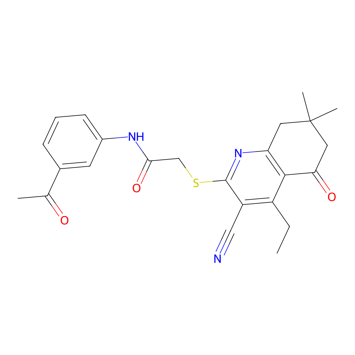 N-(3-acetylphenyl)-2-[(3-cyano-4-ethyl-7,7-dimethyl-5-oxo-6,8-dihydroquinolin-2-yl)sulfanyl]acetamide molecular structure, CAS 667913-15-7