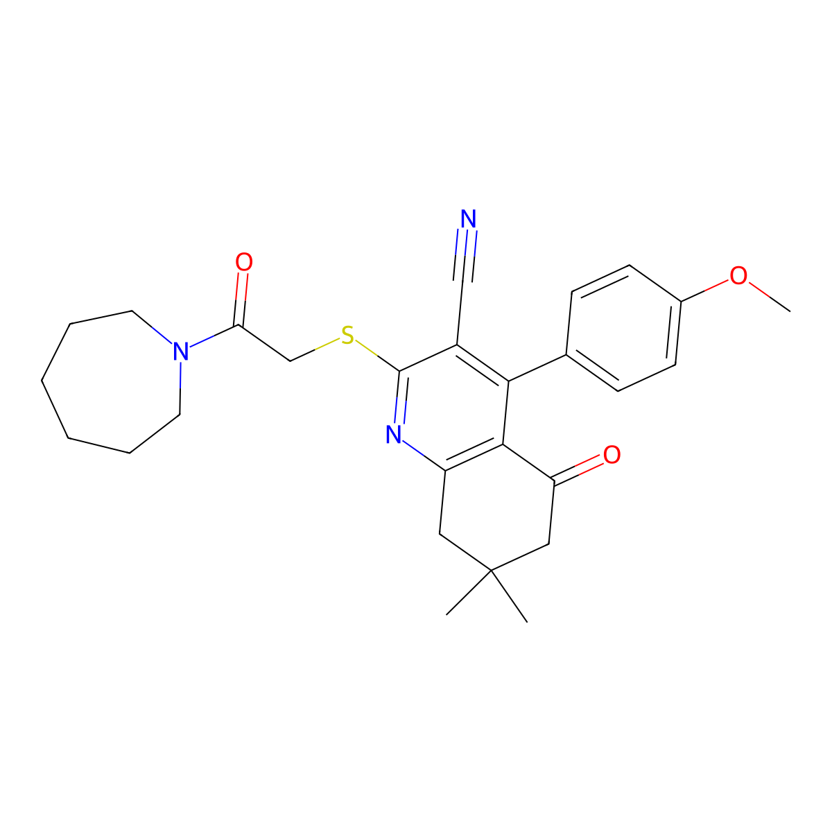 2-[2-(Azepan-1-yl)-2-oxoethyl]sulfanyl-4-(4-methoxyphenyl)-7,7-dimethyl-5-oxo-6,8-dihydroquinoline-3-carbonitrile molecular structure, CAS 667913-30-6