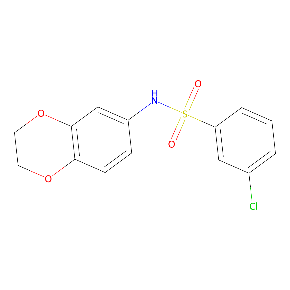3-chloro-N-(2,3-dihydro-1,4-benzodioxin-6-yl)benzenesulfonamide molecular structure, CAS 667913-31-7
