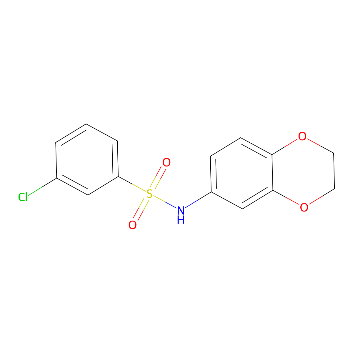 3-chloro-N-(2,3-dihydro-1,4-benzodioxin-6-yl)benzenesulfonamide molecular structure, CAS 667913-31-7