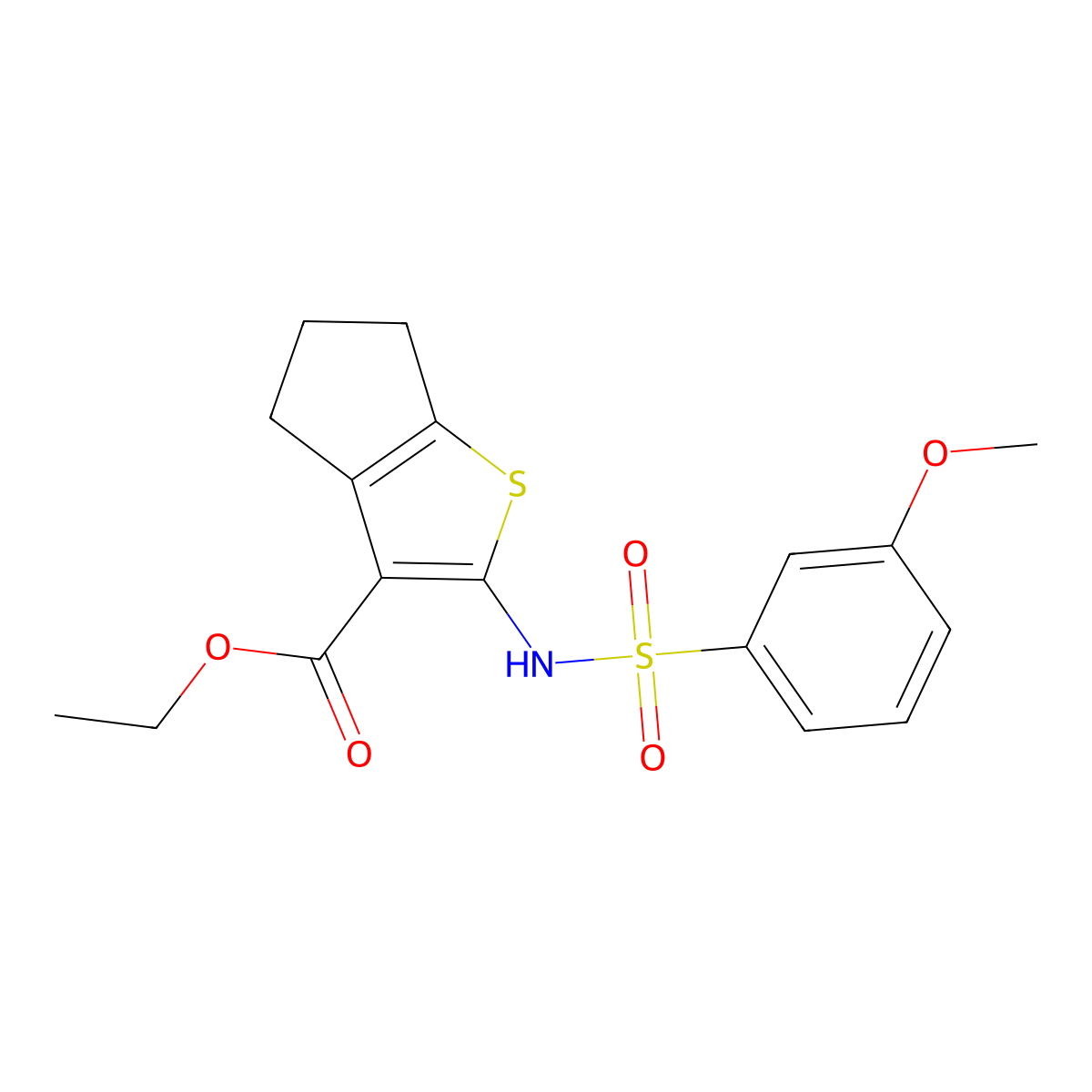 ethyl 2-{[(3-methoxyphenyl)sulfonyl]amino}-5,6-dihydro-4H-cyclopenta[b]thiophene-3-carboxylate molecular structure, CAS 667913-53-3