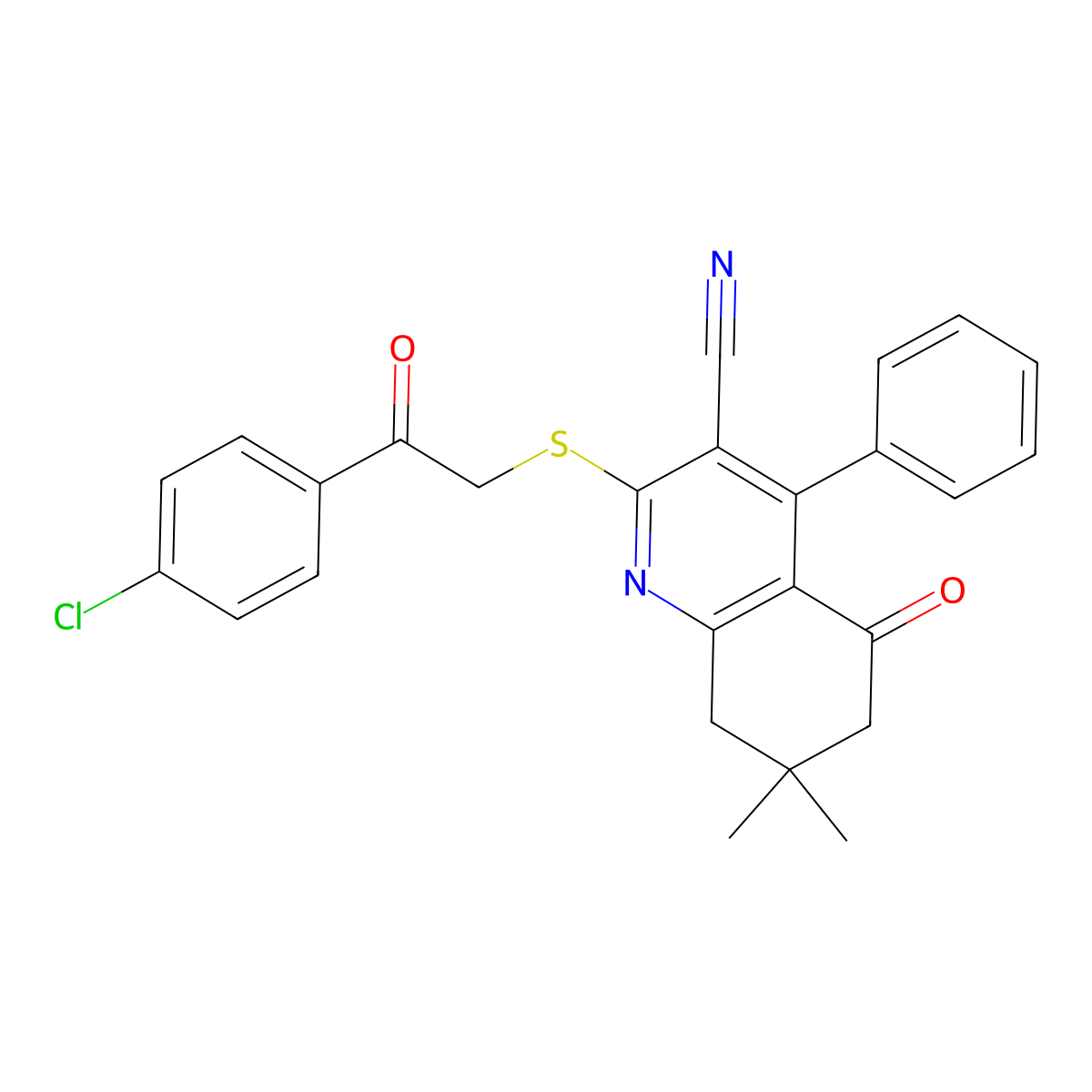 2-[2-(4-Chlorophenyl)-2-oxoethyl]sulfanyl-7,7-dimethyl-5-oxo-4-phenyl-6,8-dihydroquinoline-3-carbonitrile molecular structure, CAS 667913-56-6
