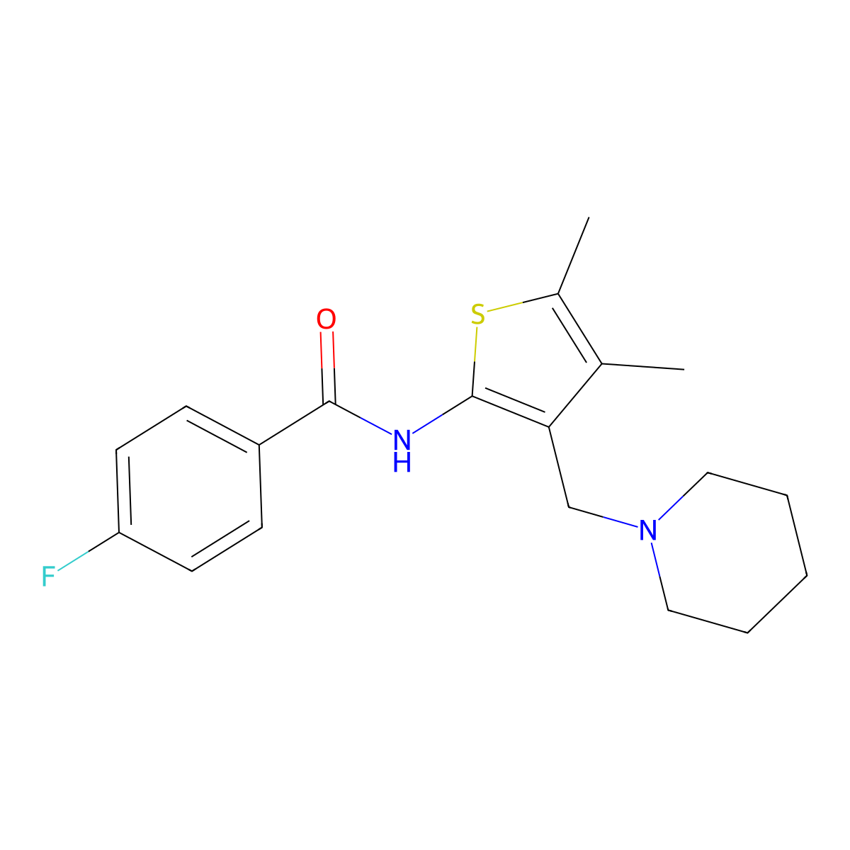 N-(4,5-dimethyl-3-(piperidin-1-ylmethyl)thiophen-2-yl)-4-fluorobenzamide molecular structure, CAS 667913-60-2
