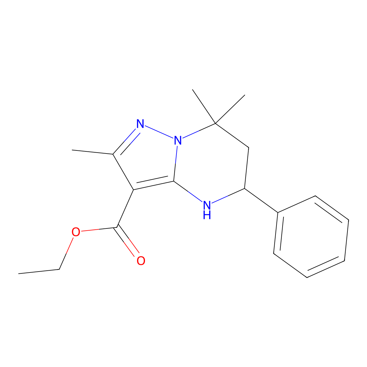 Ethyl 2,7,7-trimethyl-5-phenyl-4,5,6,7-tetrahydropyrazolo[1,5-A]pyrimidine-3-carboxylate molecular structure, CAS 667920-89-0