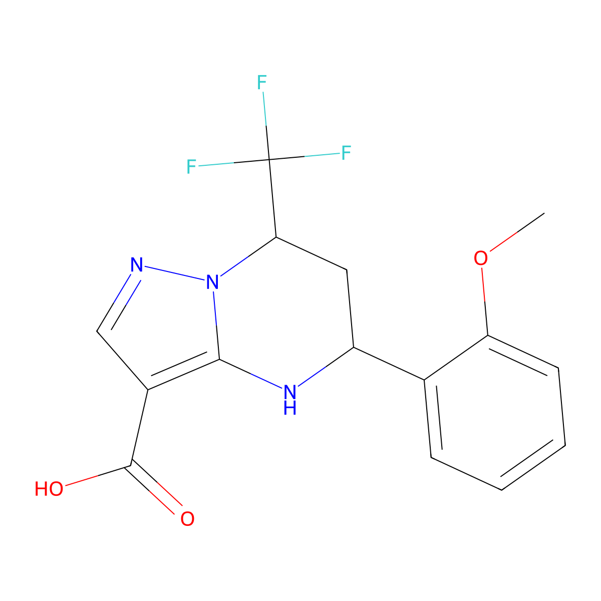 5-(2-Methoxyphenyl)-7-(trifluoromethyl)-4,5,6,7-tetrahydropyrazolo[1,5-a]pyrimidine-3-carboxylic acid molecular structure, CAS 667921-13-3