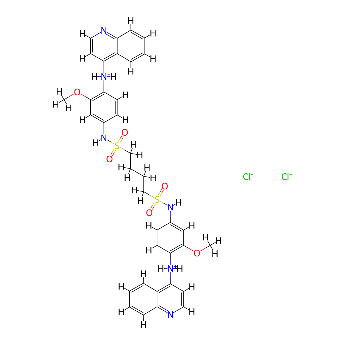 1,4-Butanedisulfon-m-anisidide, 4',4''-bis(4-quinolylamino)-, dihydrochloride, hydrate molecular structure, CAS 66799-65-3