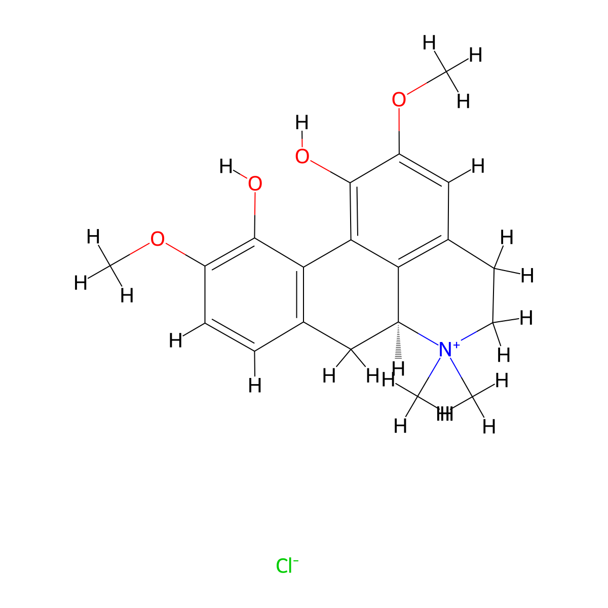 Magnoflorine, chloride molecular structure, CAS 6681-18-1
