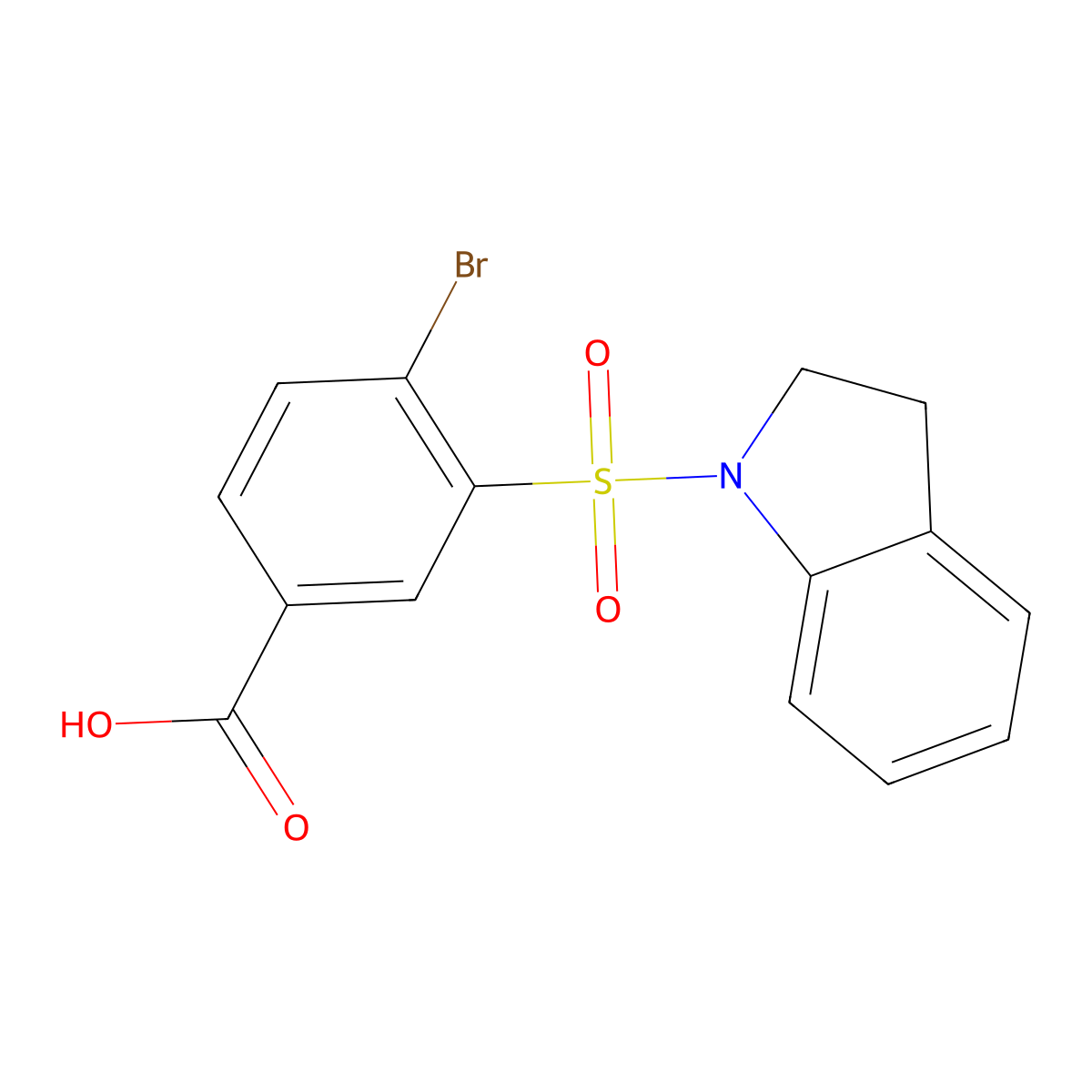 4-bromo-3-(2,3-dihydro-1H-indole-1-sulfonyl)benzoic acid molecular structure, CAS 668261-32-3
